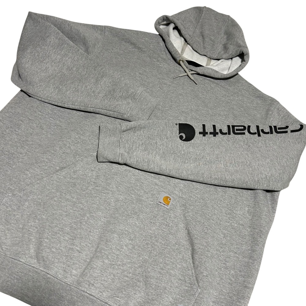 Carhartt Hoodie Mens 2XL Gray Loose Fit Midweight Logo Sleeve Sweatshirt